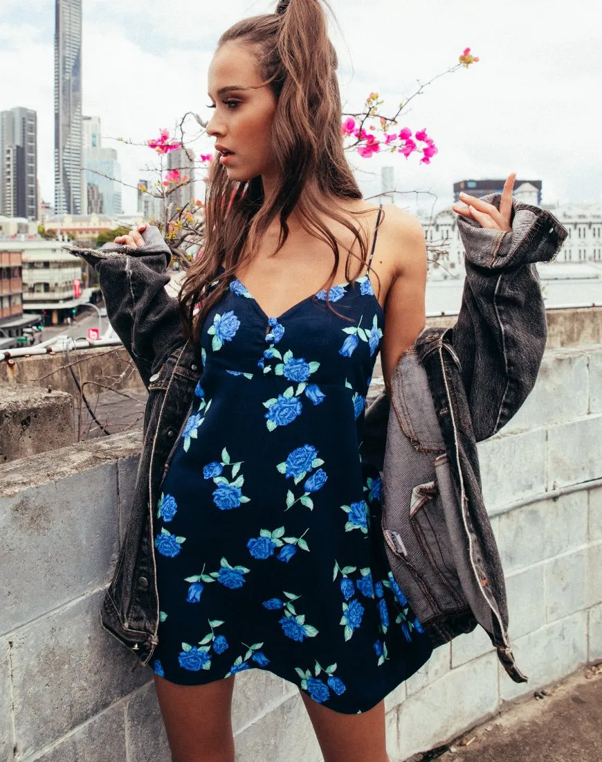 Medina Slip Dress in Midnight Blue Rose