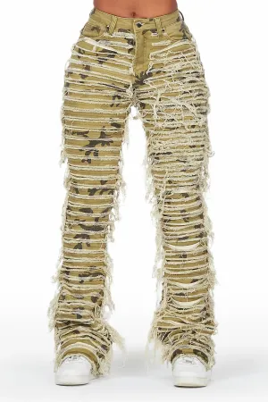 Melany Olive Stacked Flared Jean