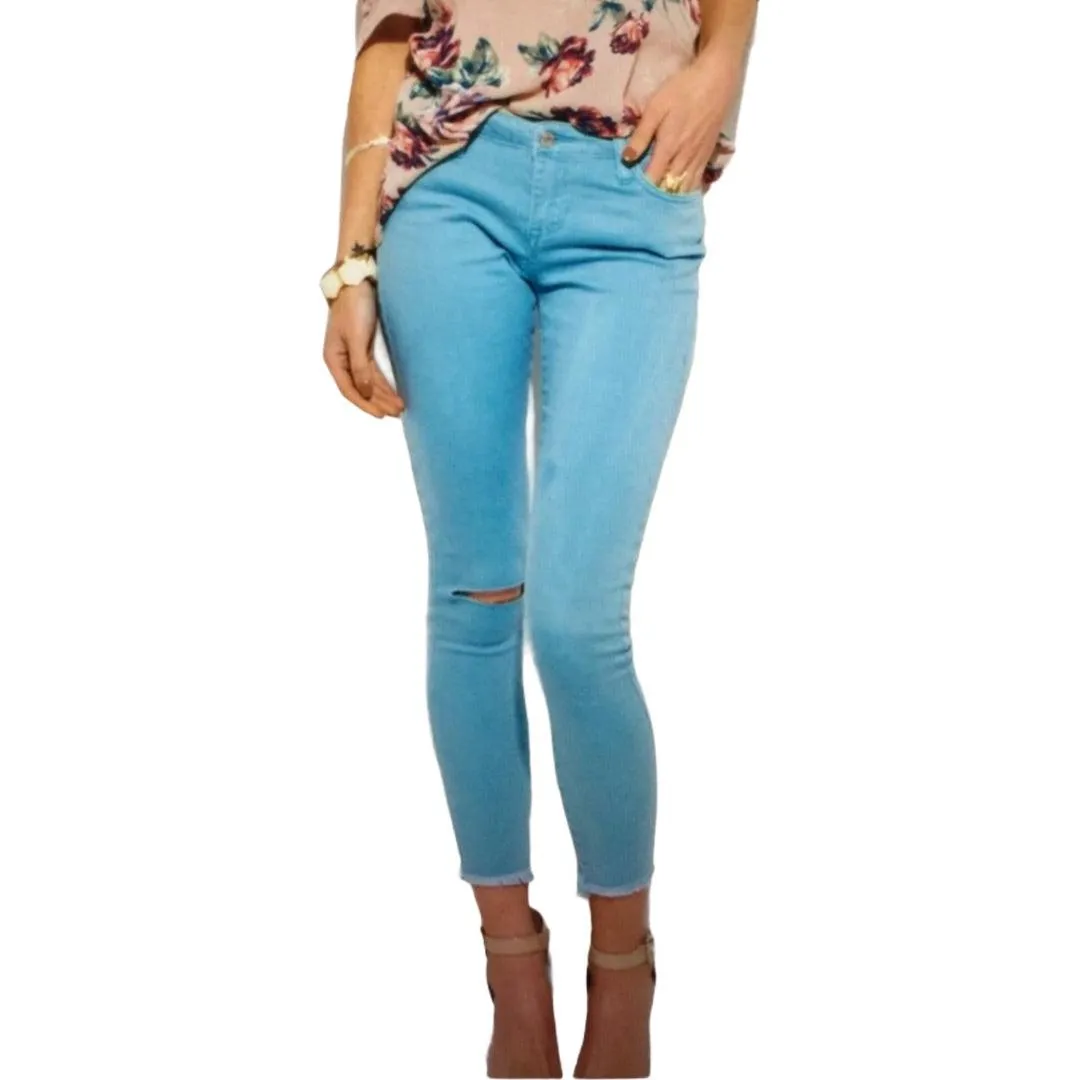 Mid Rise Skinny Frayed Ankle Jeans