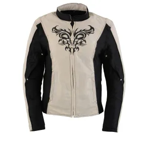 Milwaukee Leather SH2366 Women's'Reflective Tribal' Black and Cream Armored Motorcycle Textile Jacket