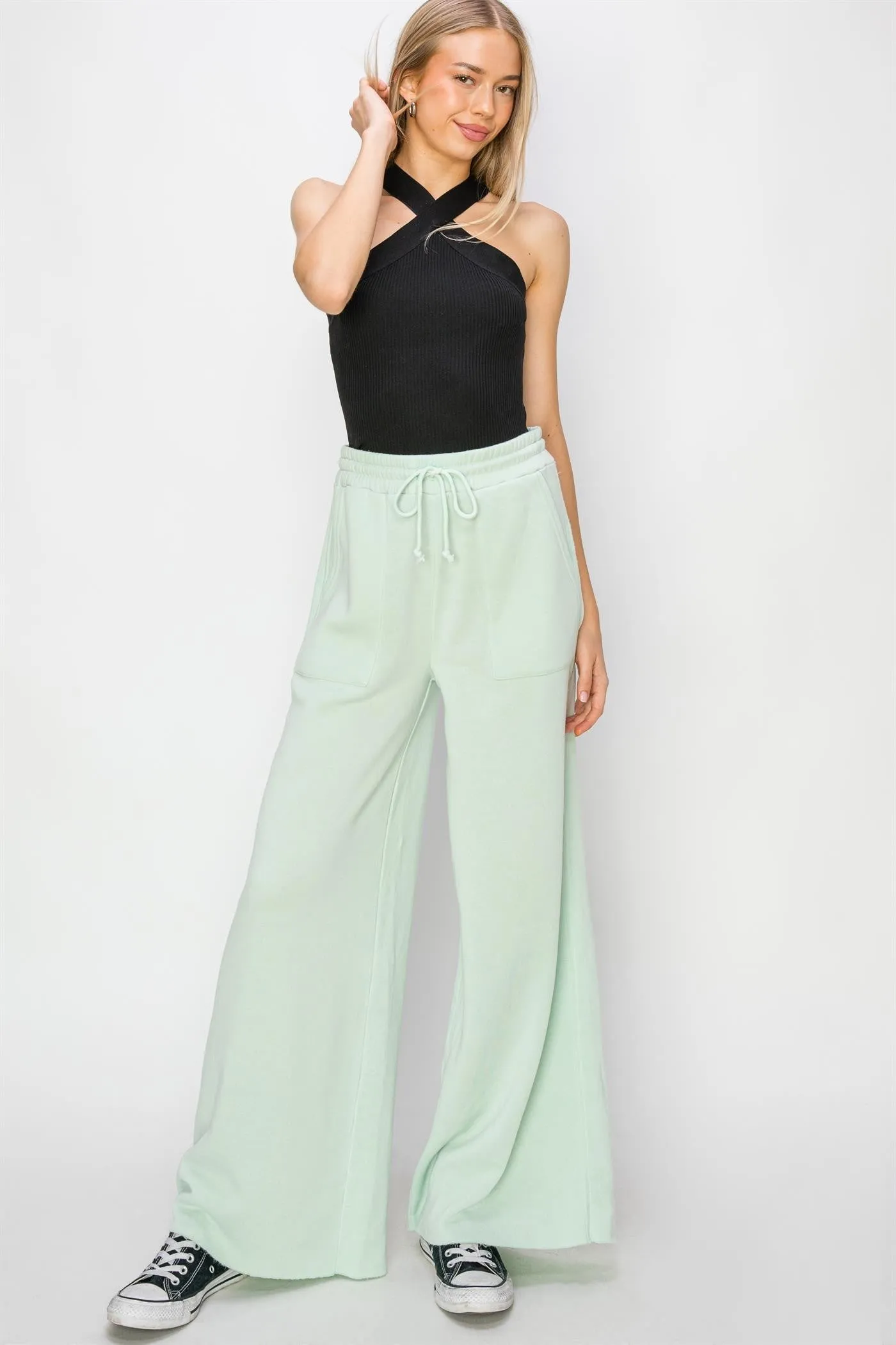 Mint High Rise Wide Leg Drawstring Pants