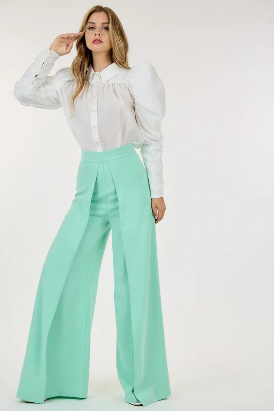 Mint Wide Pleated Palazzo Pants