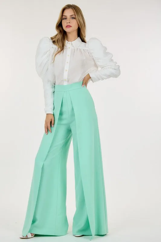 Mint Wide Pleated Palazzo Pants