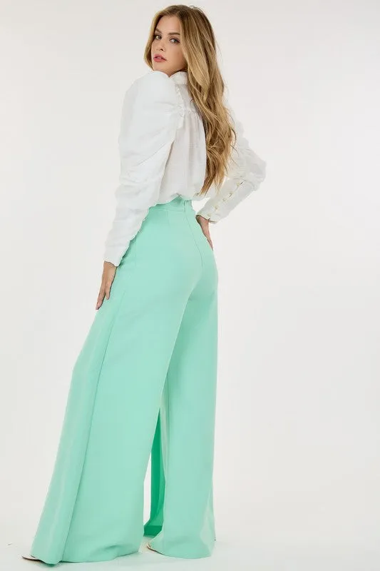 Mint Wide Pleated Palazzo Pants