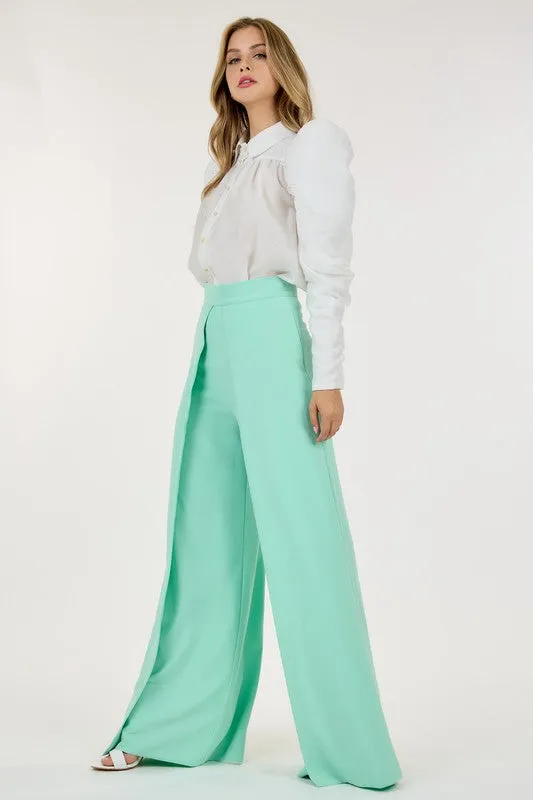 Mint Wide Pleated Palazzo Pants