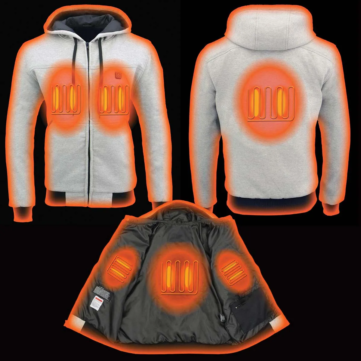 Nexgen Heat MPM1714SET Men's “Fiery’’ Heated Hoodie Silver Zipper Front Sweatshirt Jacket for Winter w/Battery Pack