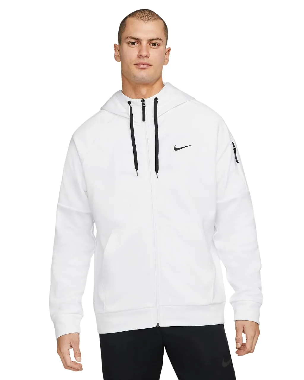 Nike Therma Men's Therma-FIT Full-Zip Fitness Top (US, Alpha, Medium, Regular, Regular, White/White/Black/)