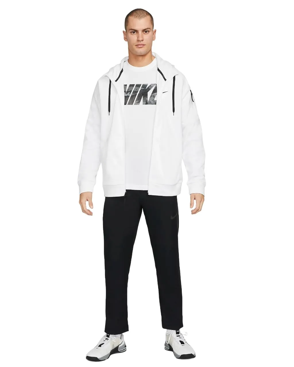 Nike Therma Men's Therma-FIT Full-Zip Fitness Top (US, Alpha, Medium, Regular, Regular, White/White/Black/)