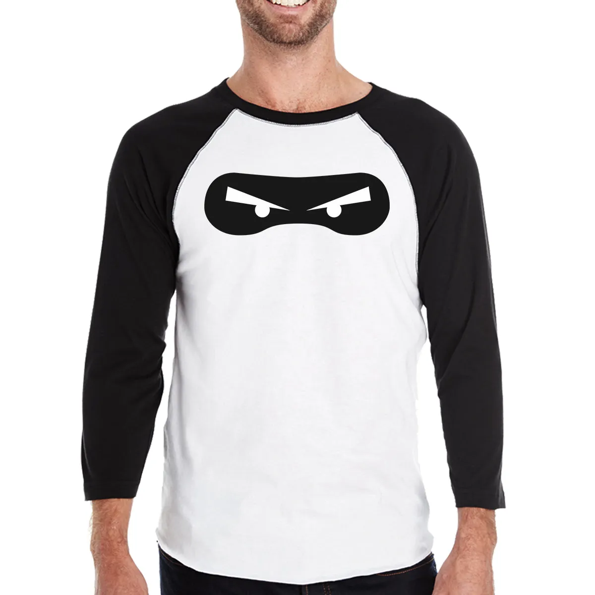 Ninja Eyes Mens Black And White BaseBall Shirt