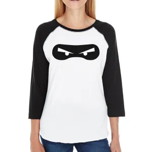 Ninja Eyes Womens Black And White BaseBall Shirt