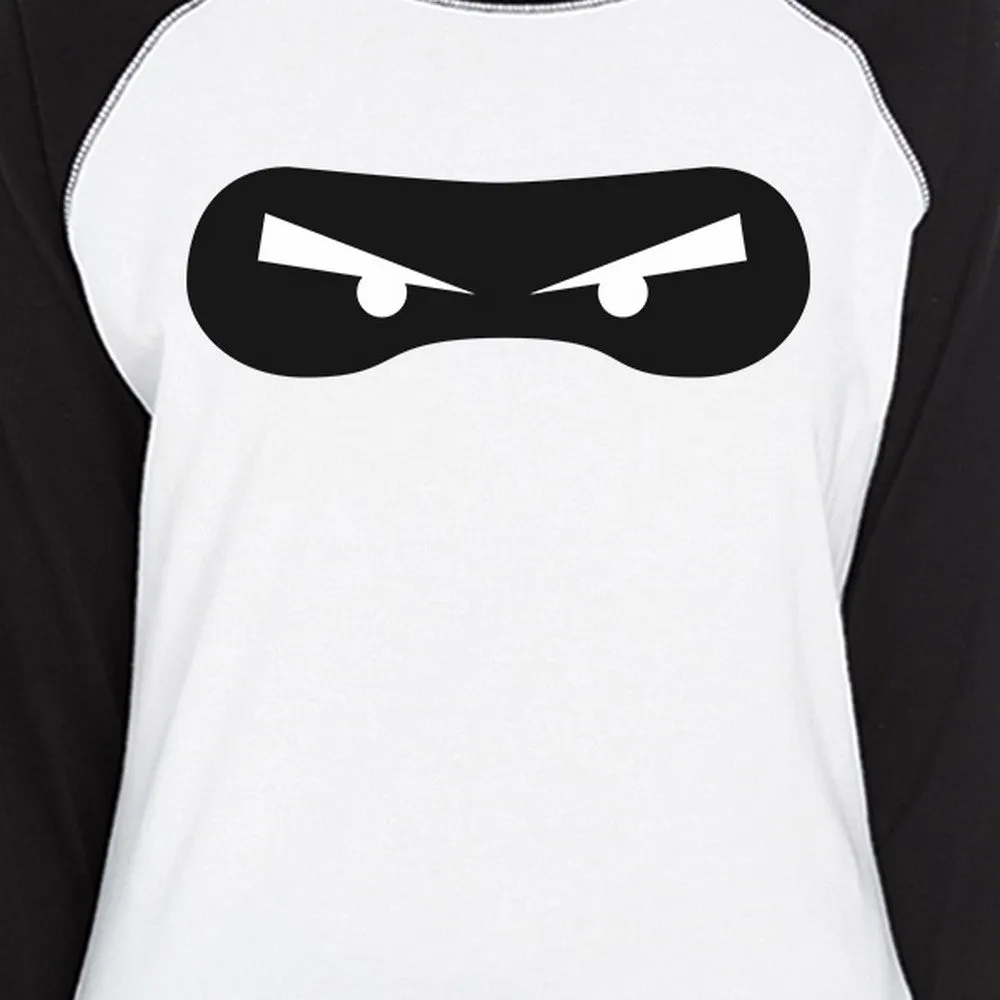 Ninja Eyes Womens Black And White BaseBall Shirt