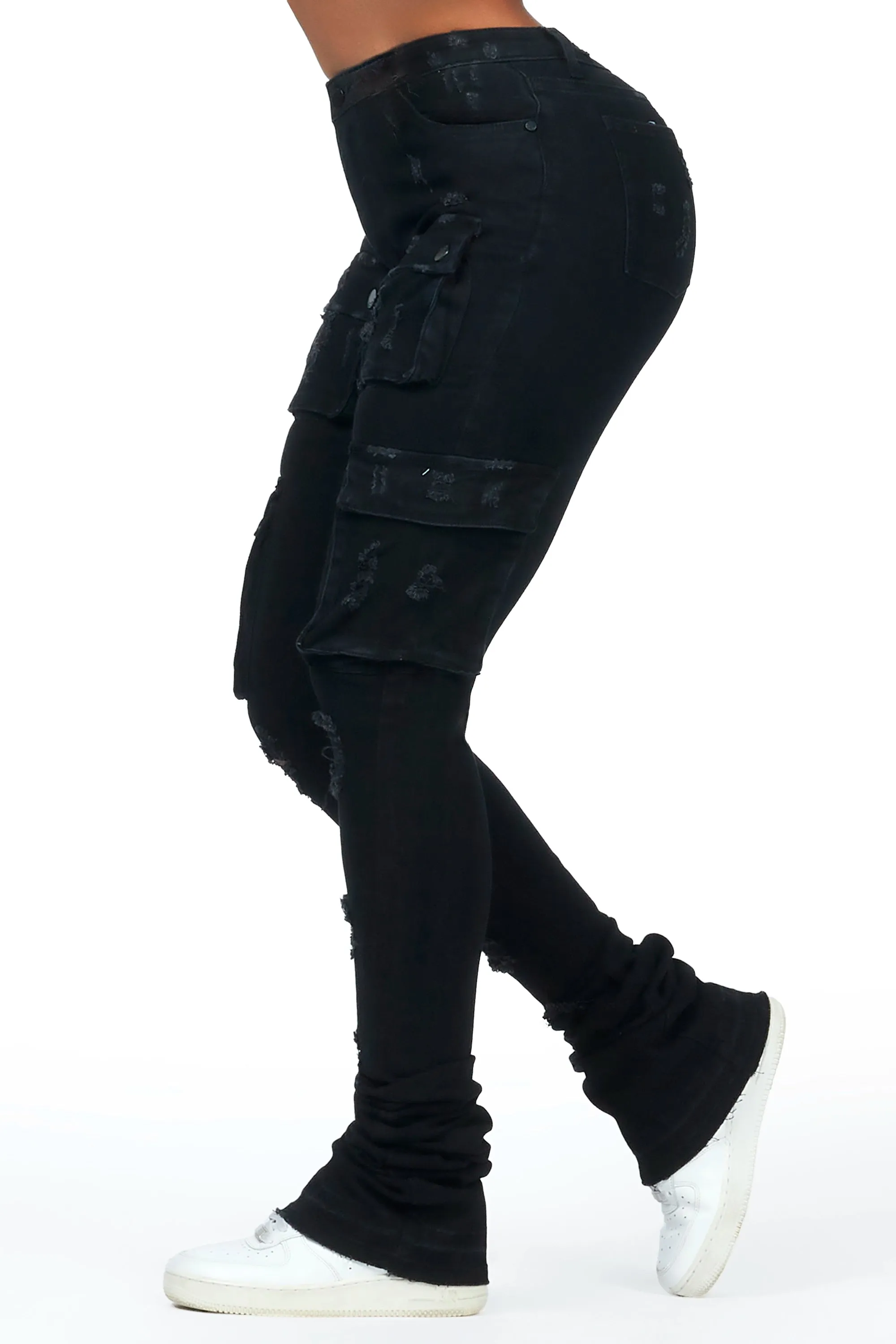 Noor Black Cargo Super Stacked Jean