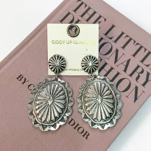 Oval Concho Post Earrings in Silver Tone