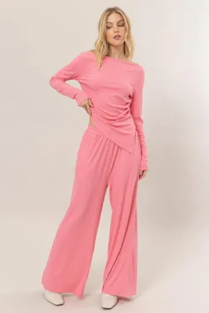 Pink Set-Off-Shoulder Top And Pants Set