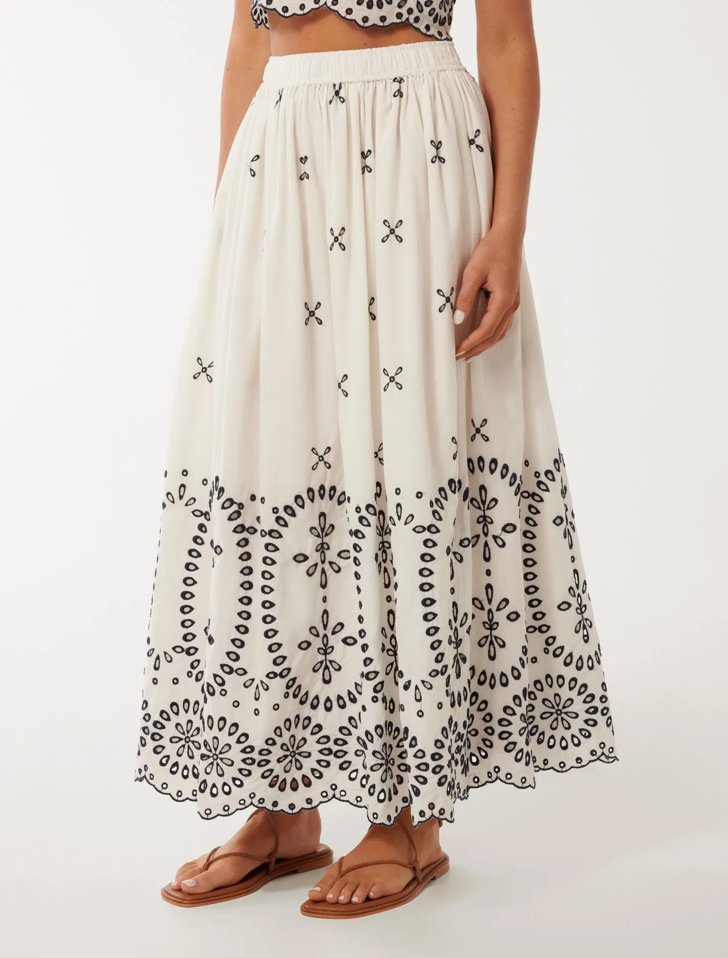 Polly Embroidery Midi Skirt