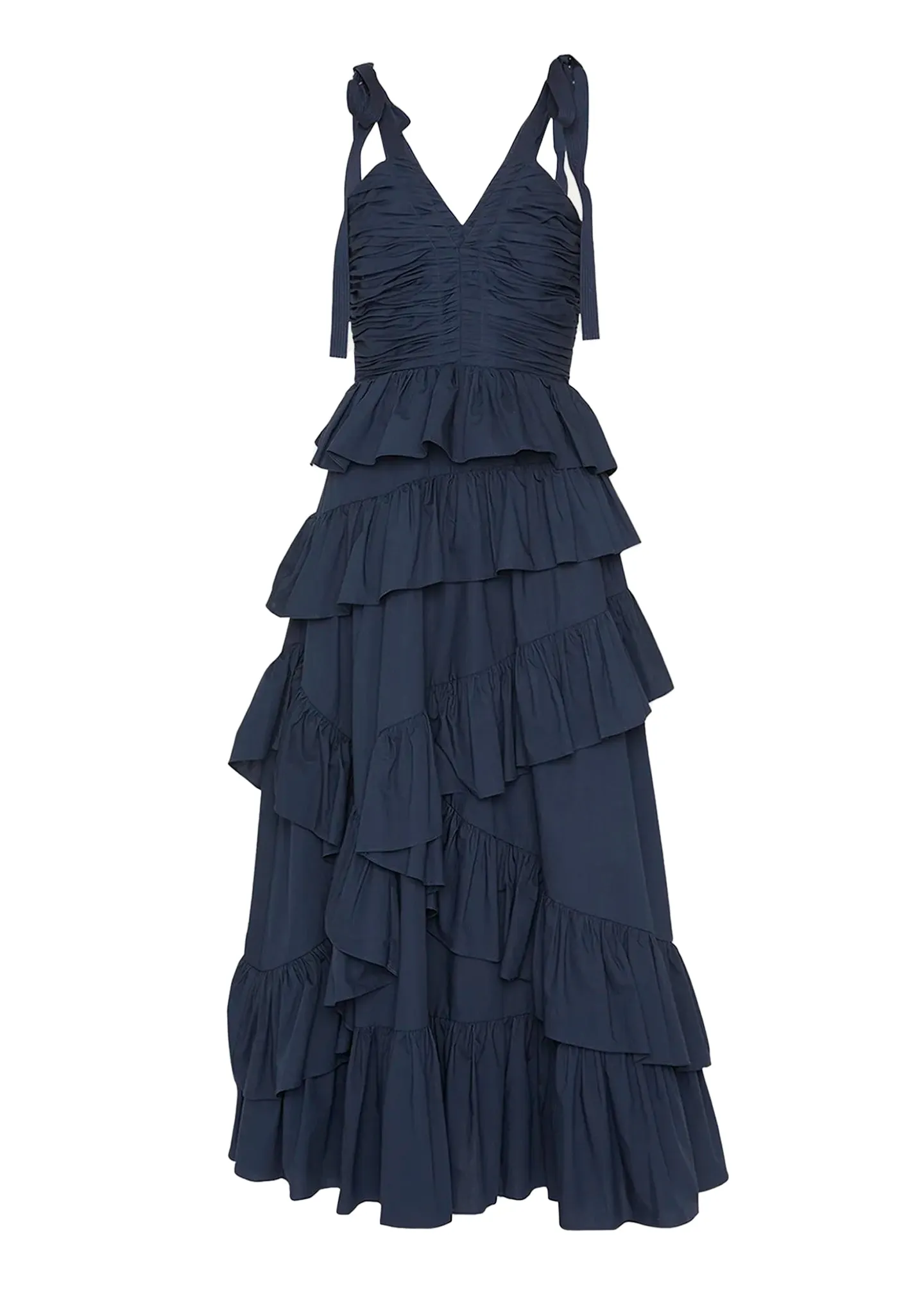 【Quinnbie】Poetic Romance Deep Teal Multi-layer Pleated Ruffled Hemline Strap Dress