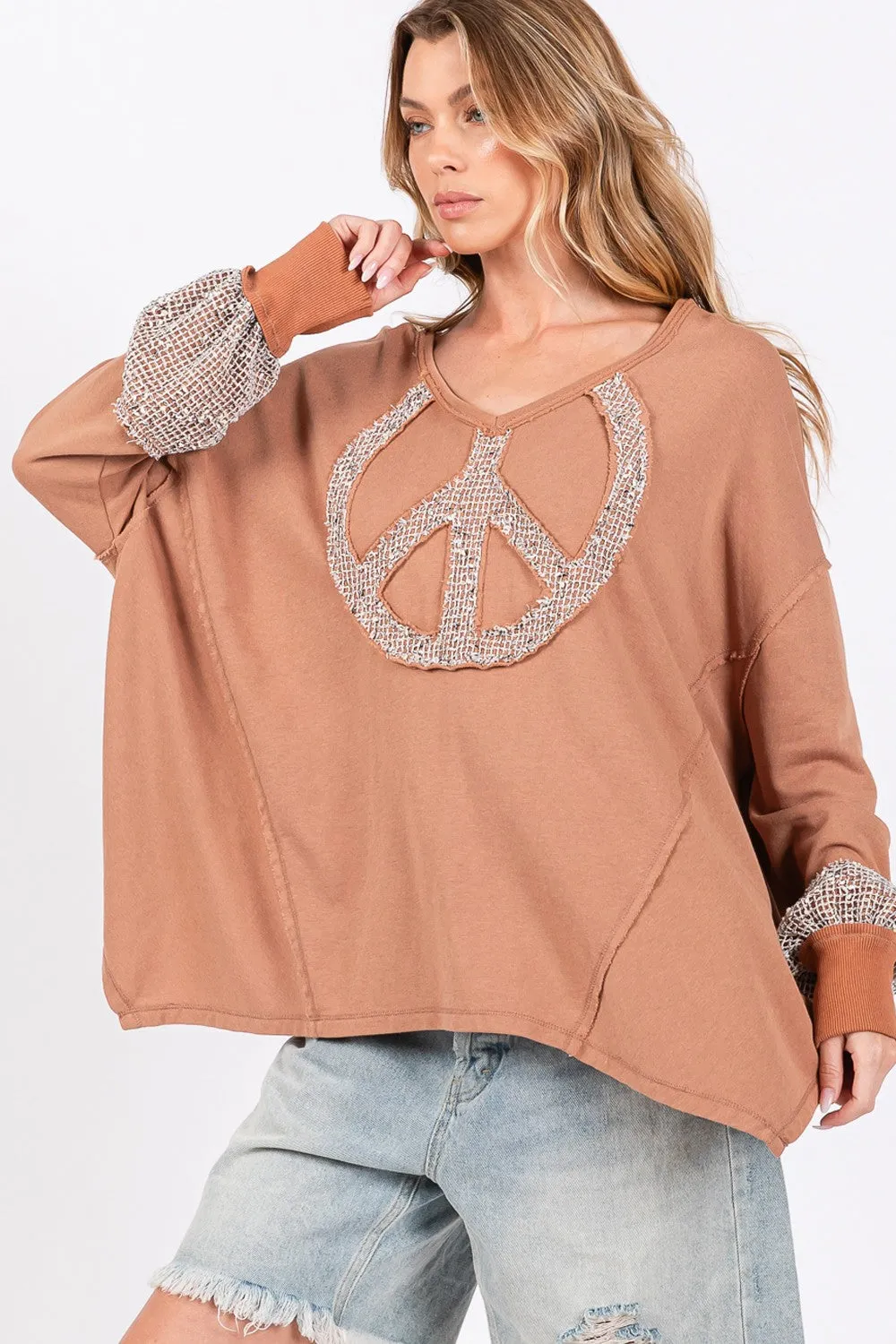 SAGE   FIG Peace Sign Mineral Wash Terry Top