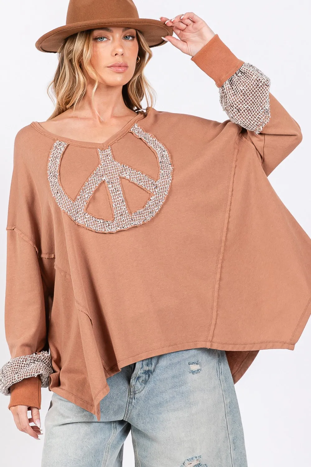 SAGE   FIG Peace Sign Mineral Wash Terry Top