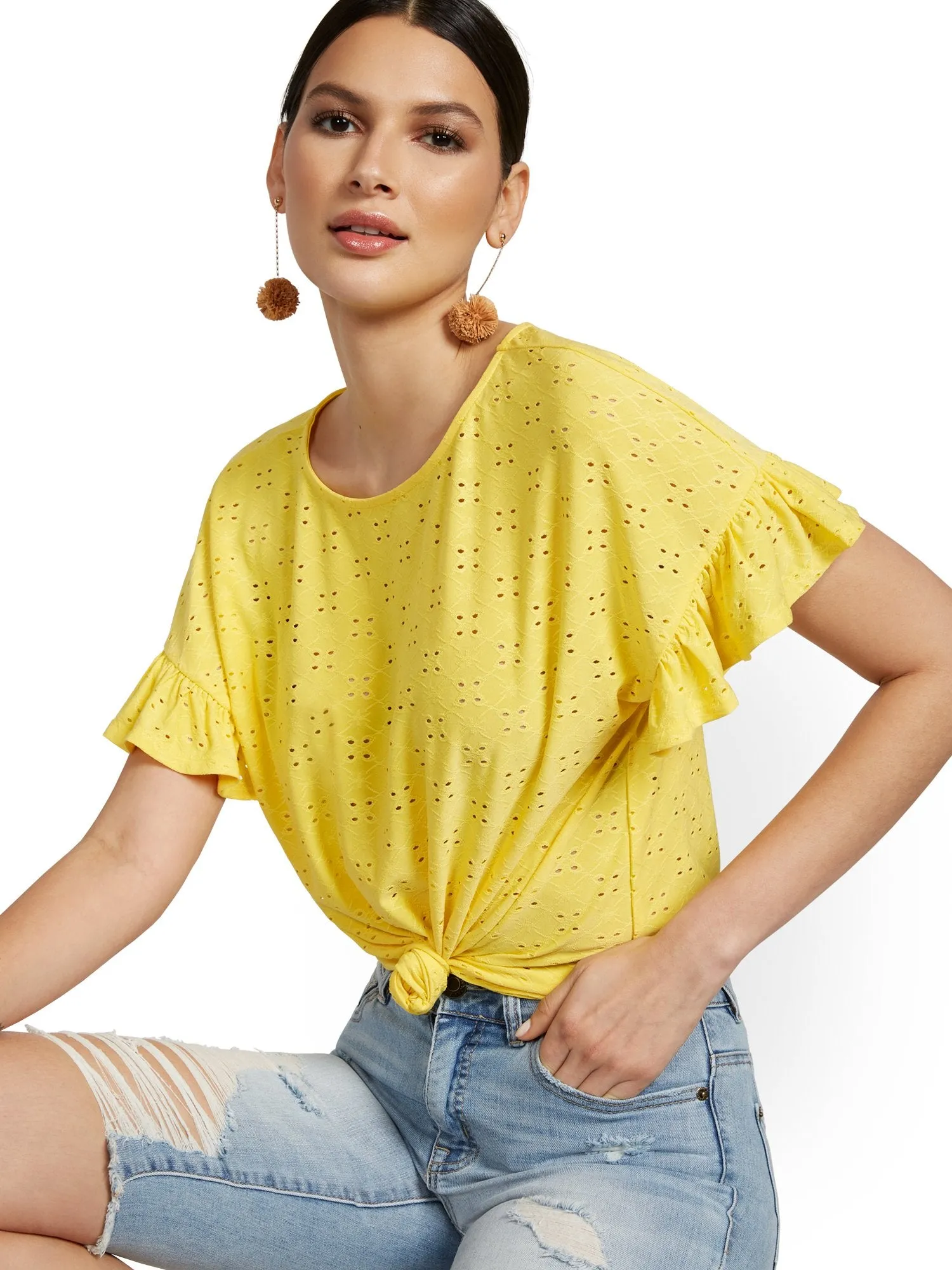 Short-Sleeve Eyelet Ruffle Tee