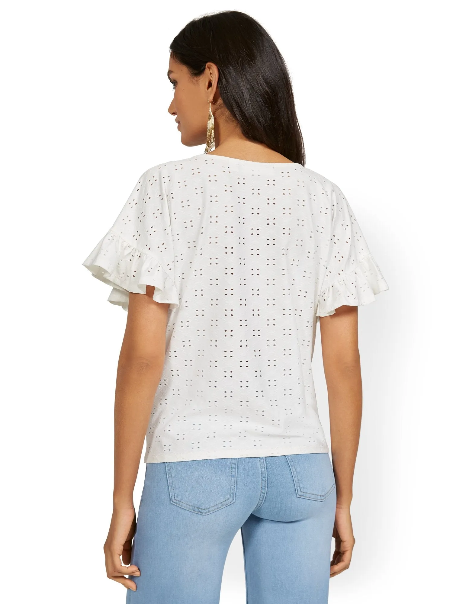 Short-Sleeve Eyelet Ruffle Tee