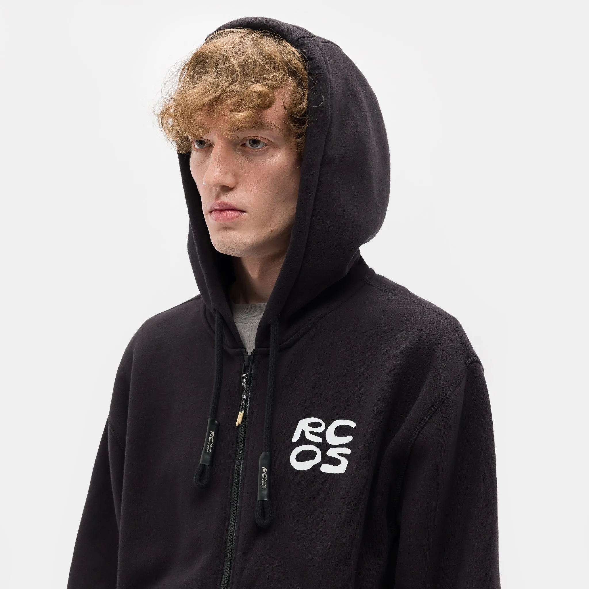 Stack Logo Zip Up Hoodie in Black