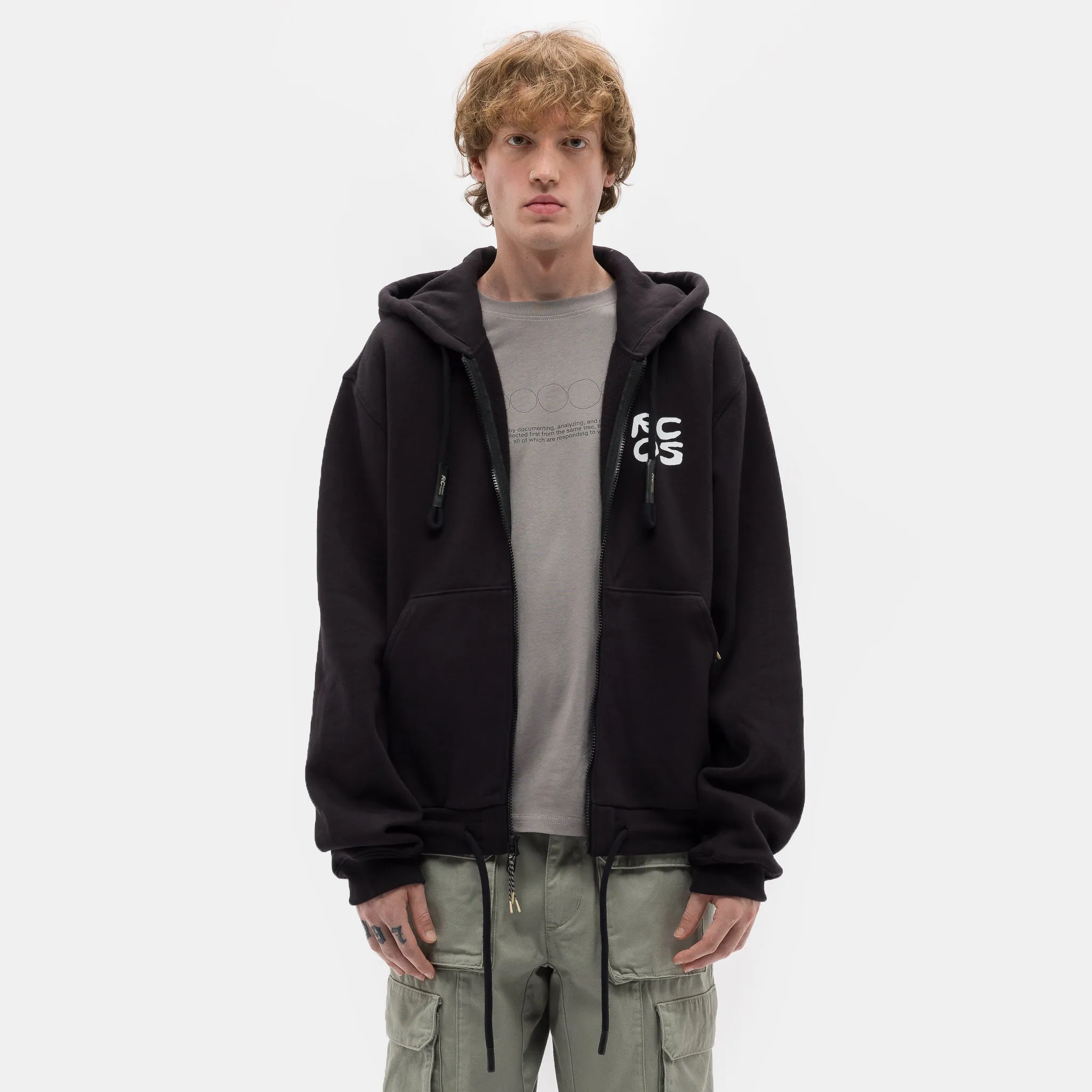 Stack Logo Zip Up Hoodie in Black