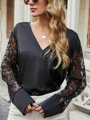 Surplice Lace Long Sleeve Blouse