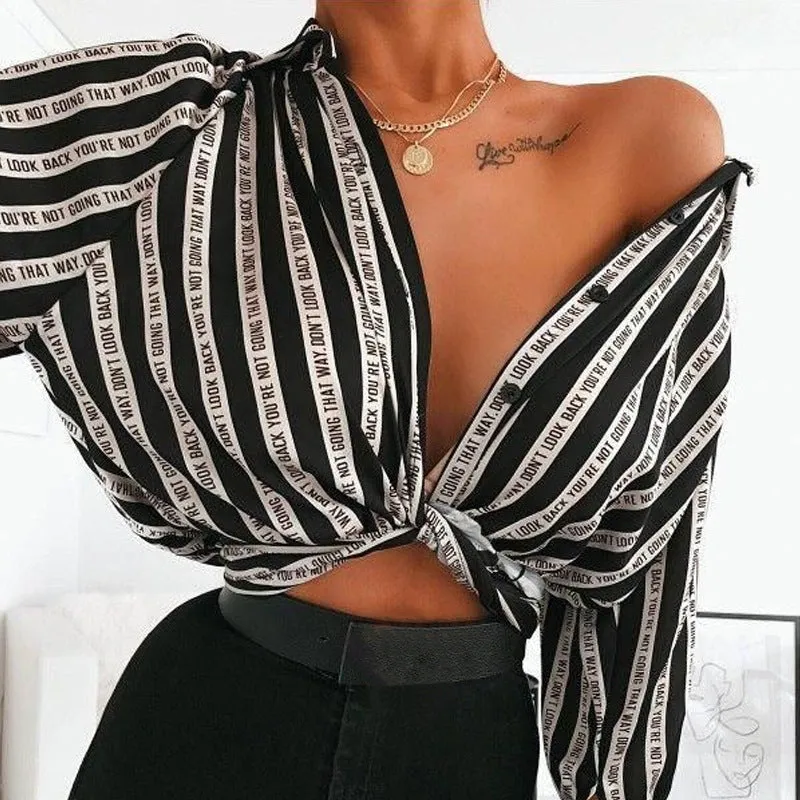 Temperament street sexy striped strapless fashion shirt