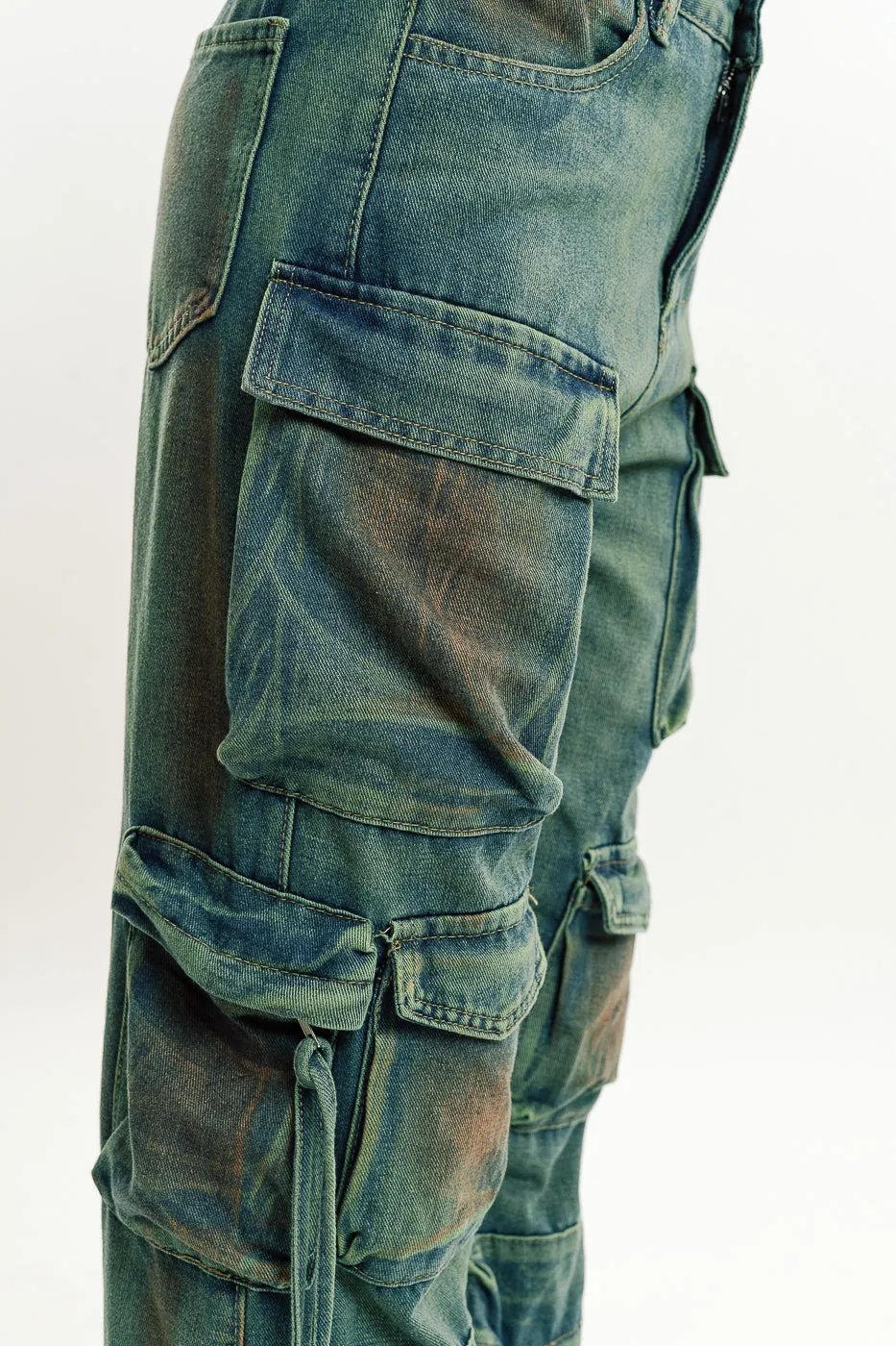 Tinted Acid Wash Multi Utility Cargo Jeans