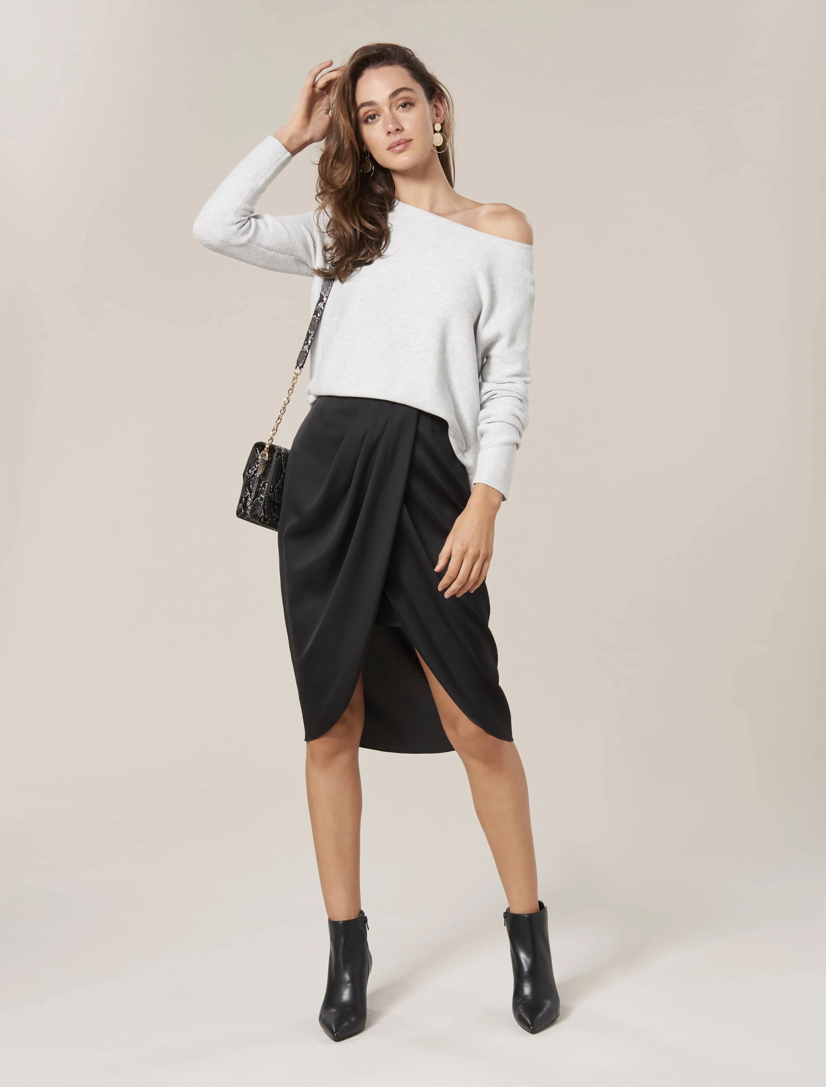 Vivianna Satin Wrap Midi Skirt