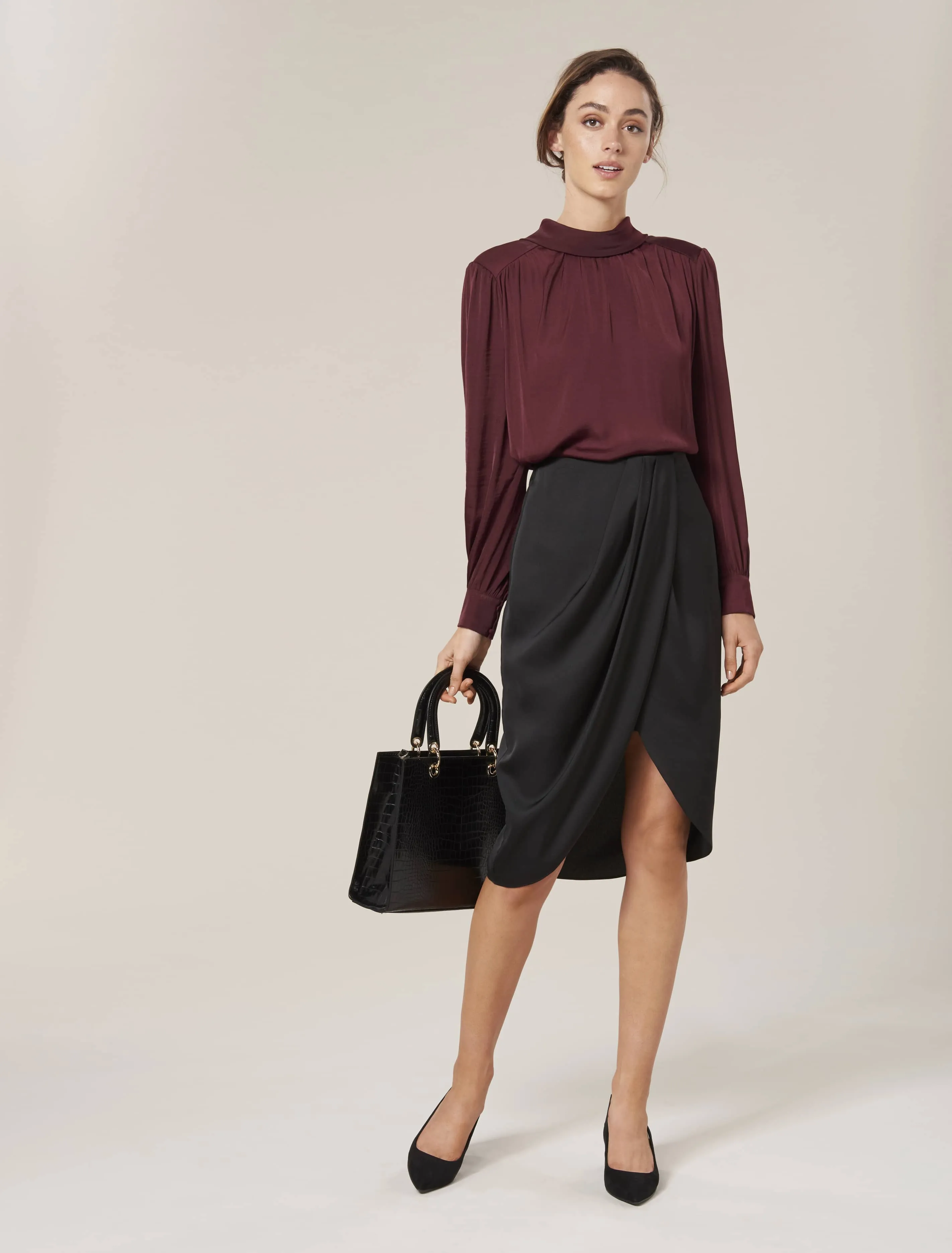 Vivianna Satin Wrap Midi Skirt