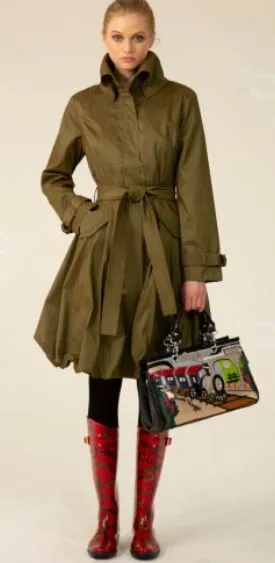 Water Resistant Rich Stretch Duppioni Classic Bubble Coat Dress