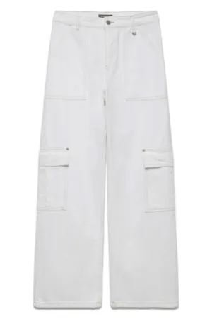 White Cargo Wide Jeans