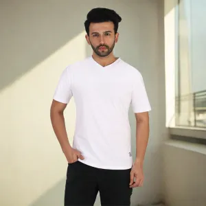 Winter White V-Neck Premium Cotton T-shirt