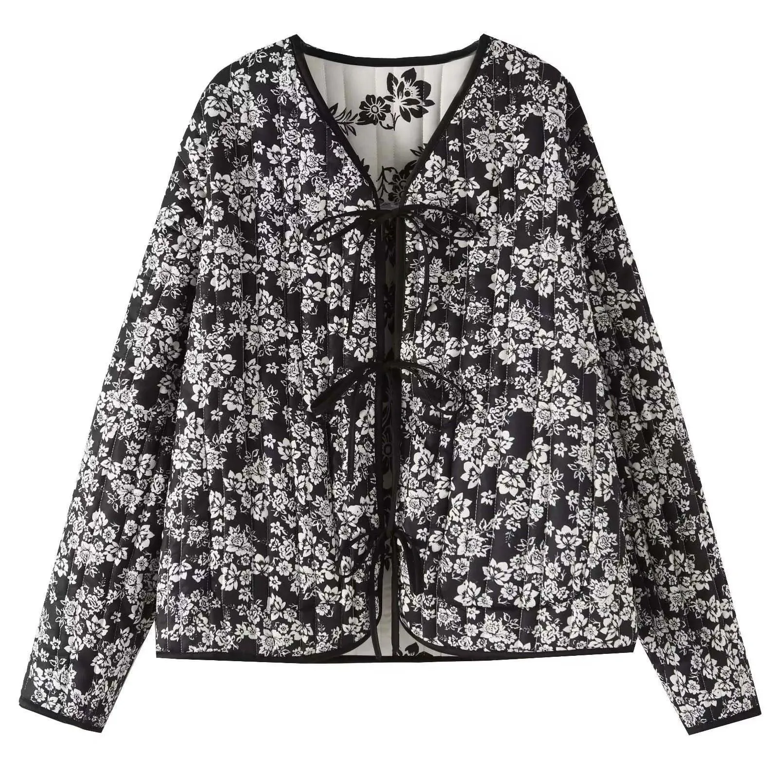 Winter Women Quilted Parka Jacket Fashion Floral Print Cotton Down Coats Lightweight Long Sleeve Warm Padded Outerwear Chaquetas