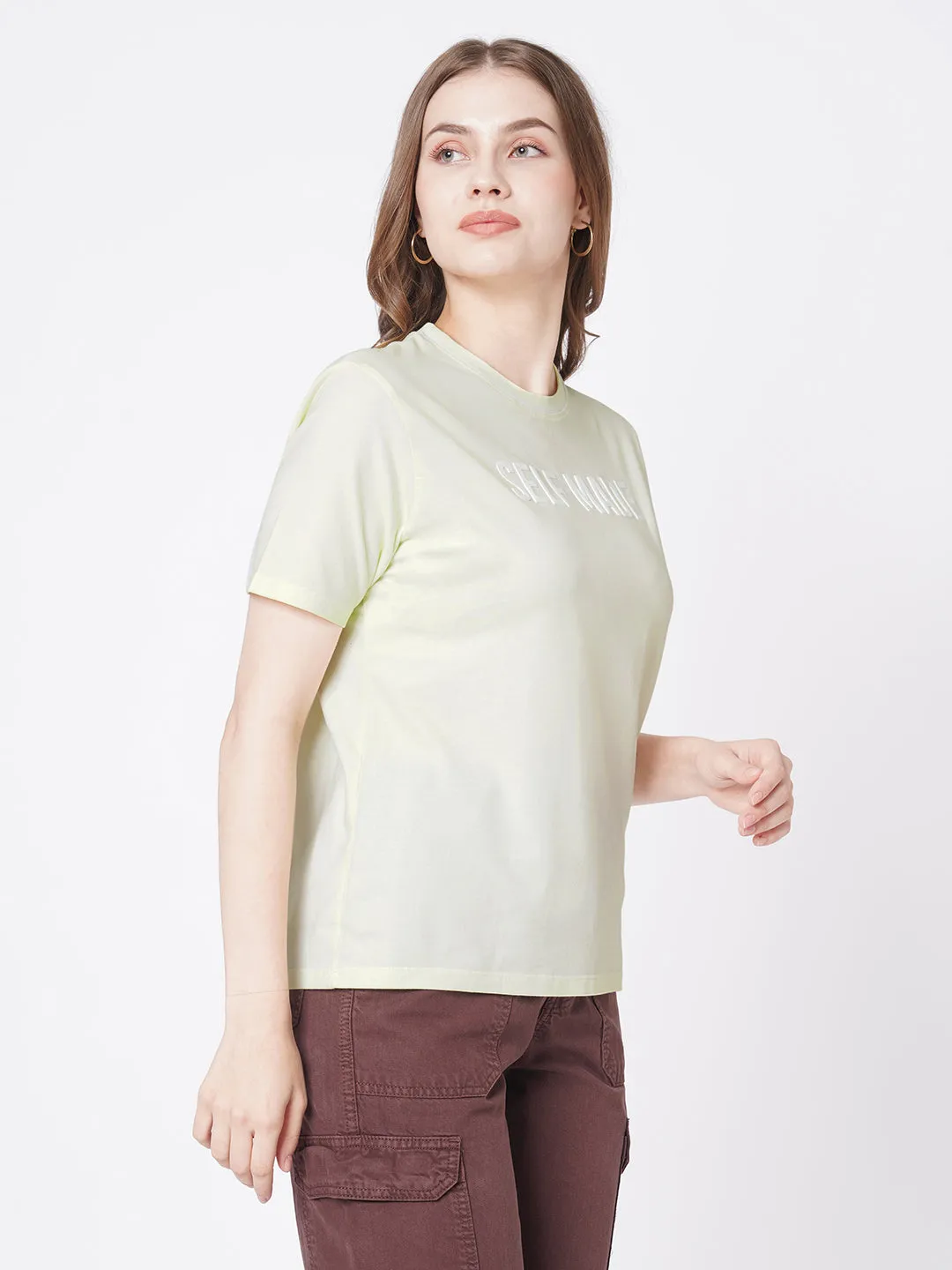 Women Slim Fit Yellow Cold Dye Boxy T-Shirt