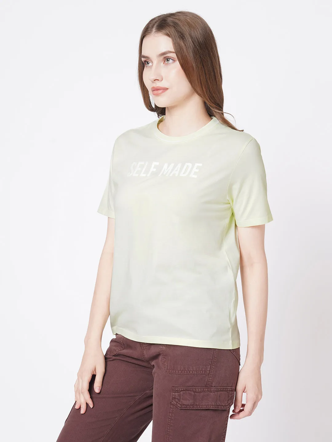 Women Slim Fit Yellow Cold Dye Boxy T-Shirt