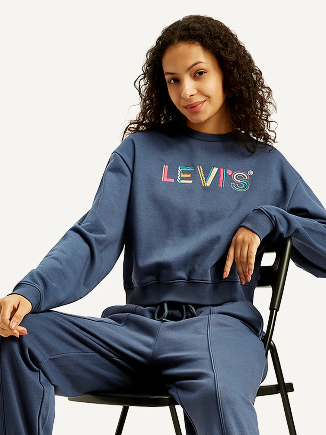 Women's Brand Logo Navy Crew Neck Sweatshirt