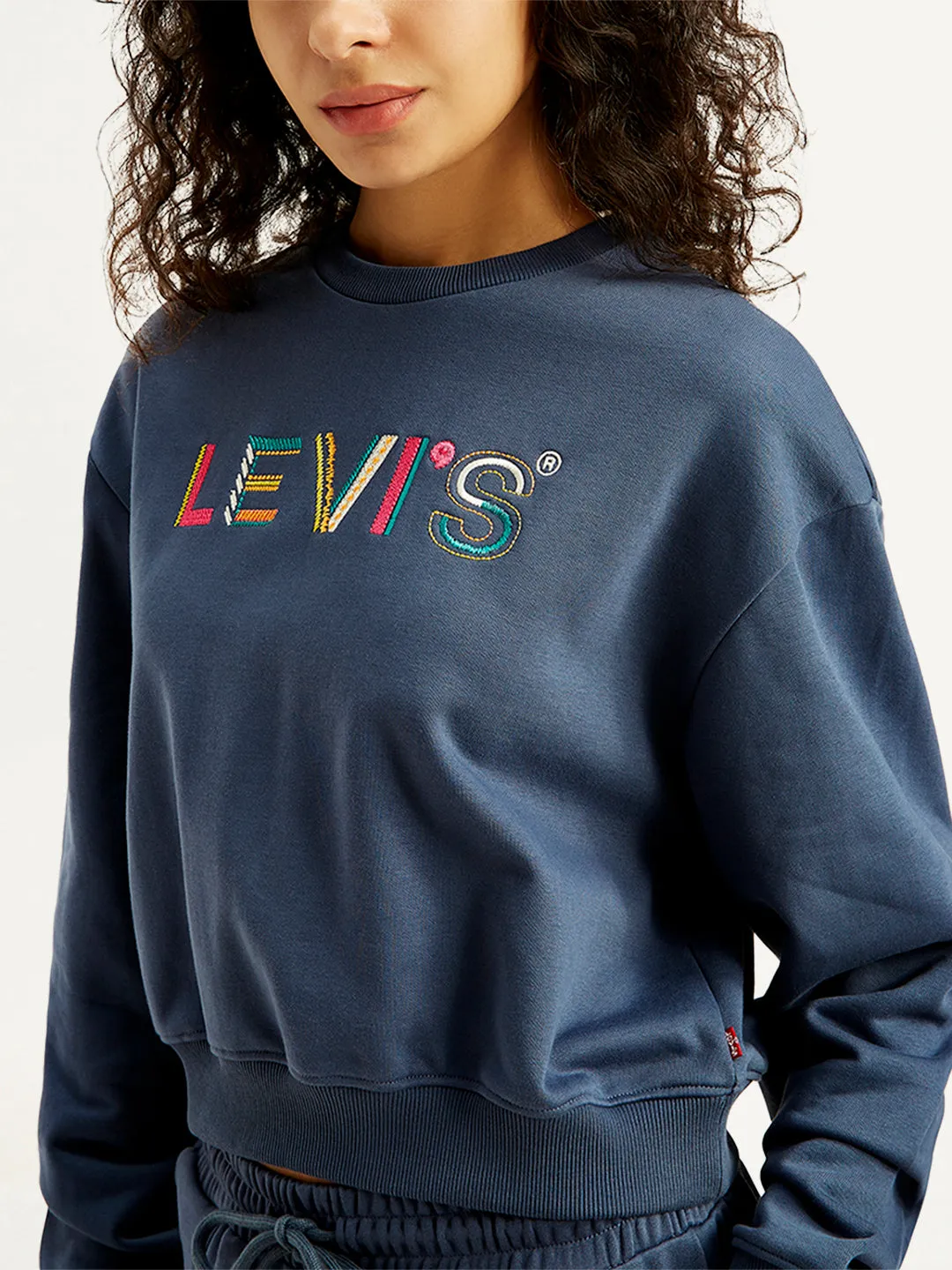 Women's Brand Logo Navy Crew Neck Sweatshirt