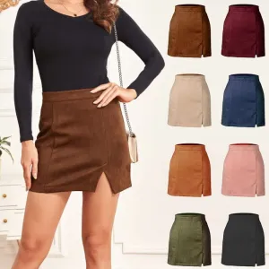 Women's High Waist Faux Suede Bodycon Mini Skirt