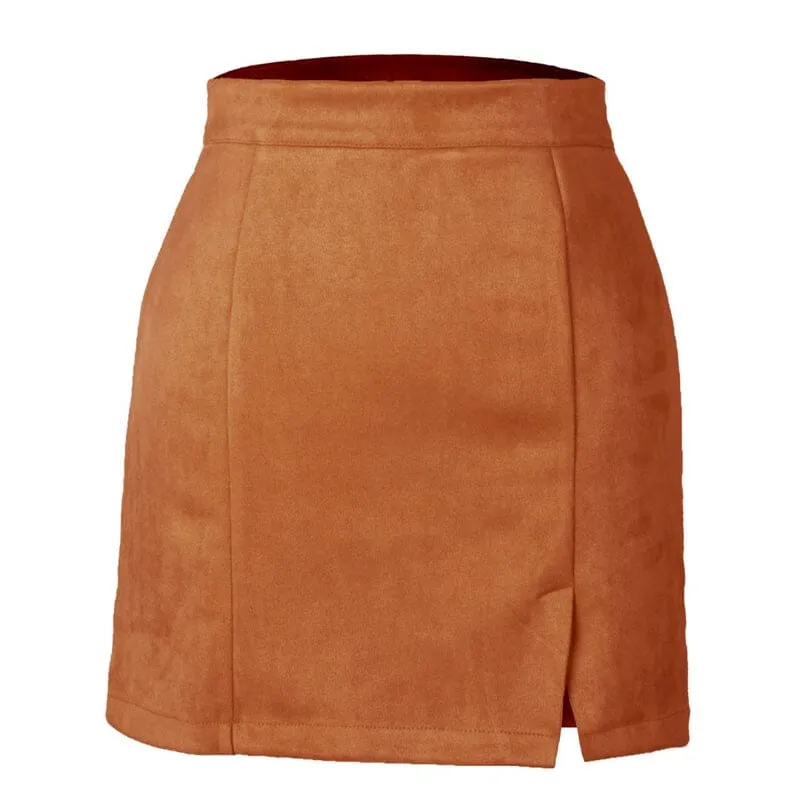 Women's High Waist Faux Suede Bodycon Mini Skirt