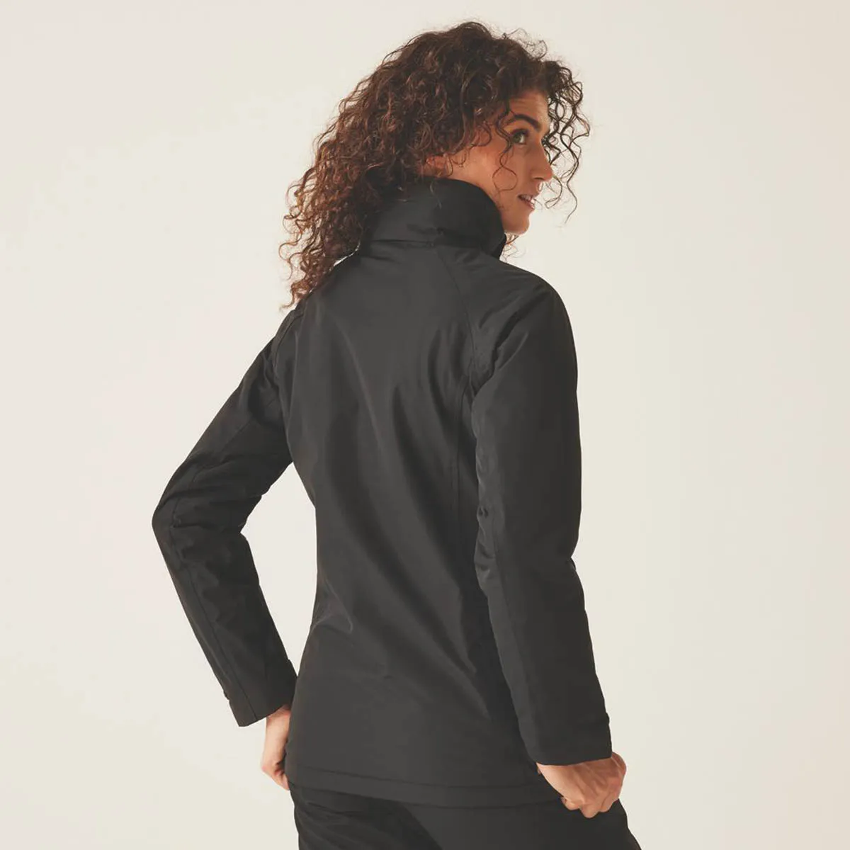 Womens Jacket Black Waterproof Breathable Zipped Pockets Concealed Hood Size 14