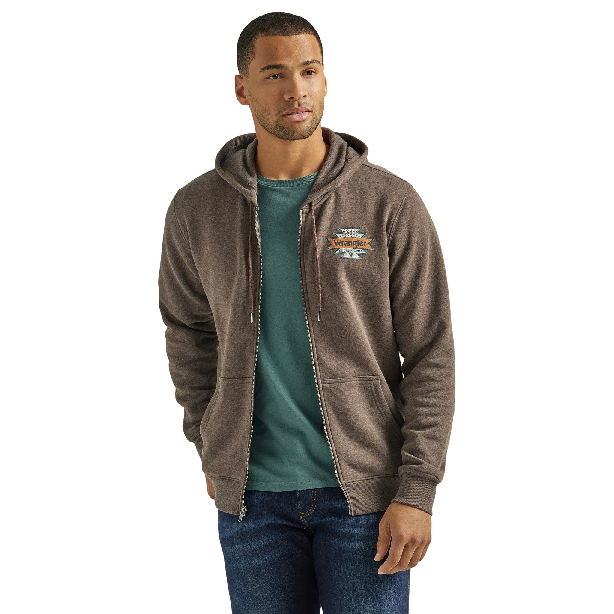 Wrangler Men's Brown Full Zip Hoodie