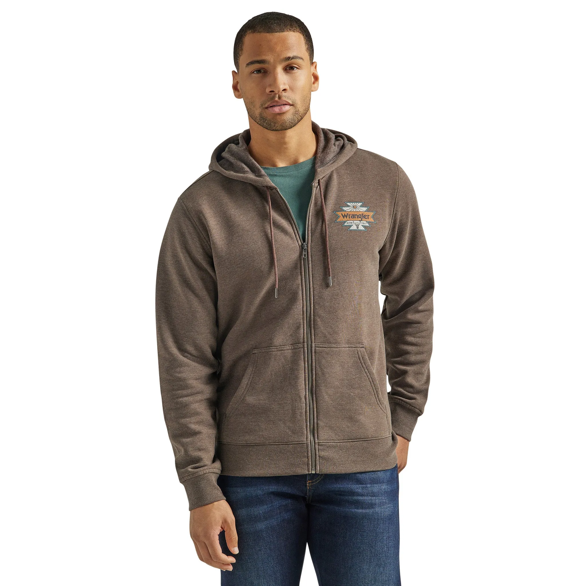 Wrangler Men's Brown Full Zip Hoodie